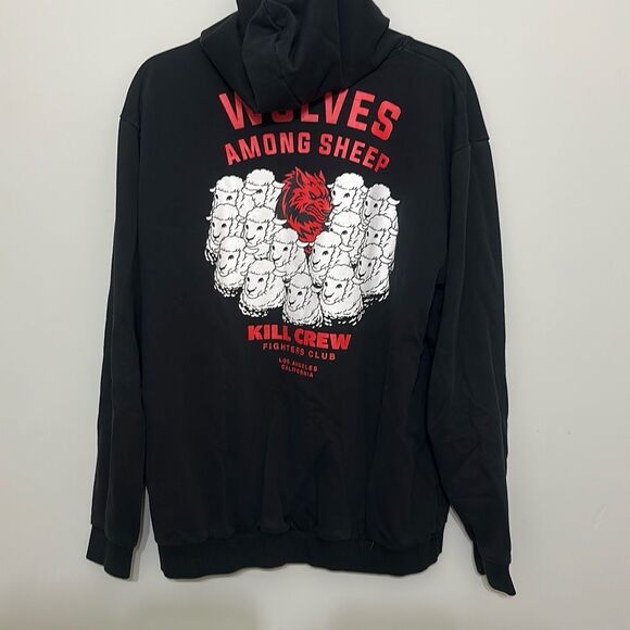 Kill Crew Mens Black Wolves Among Sheep Long Sleeve Pullover Hoodie Size Large - Picture 1 of 9